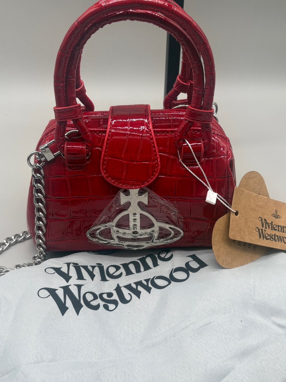 Vivienne Westwood Pamela Mini Red Croc Vegan Leather Orb Handbag